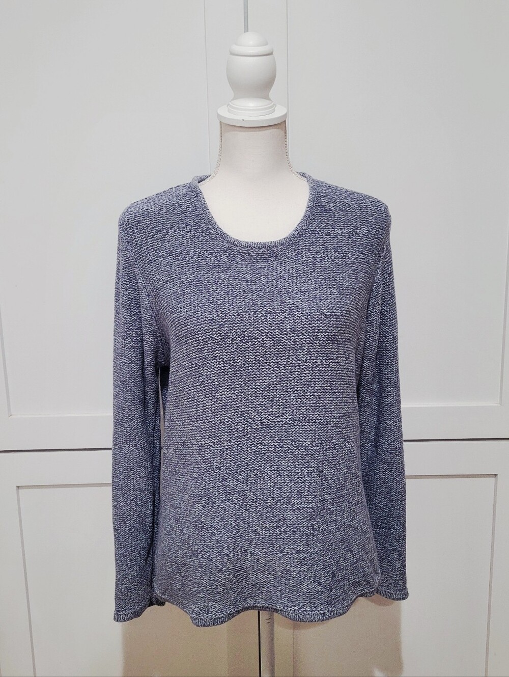 L.L. Bean 100% Cotton Light Blue Gray Knit Crewneck Sweater | Size Large